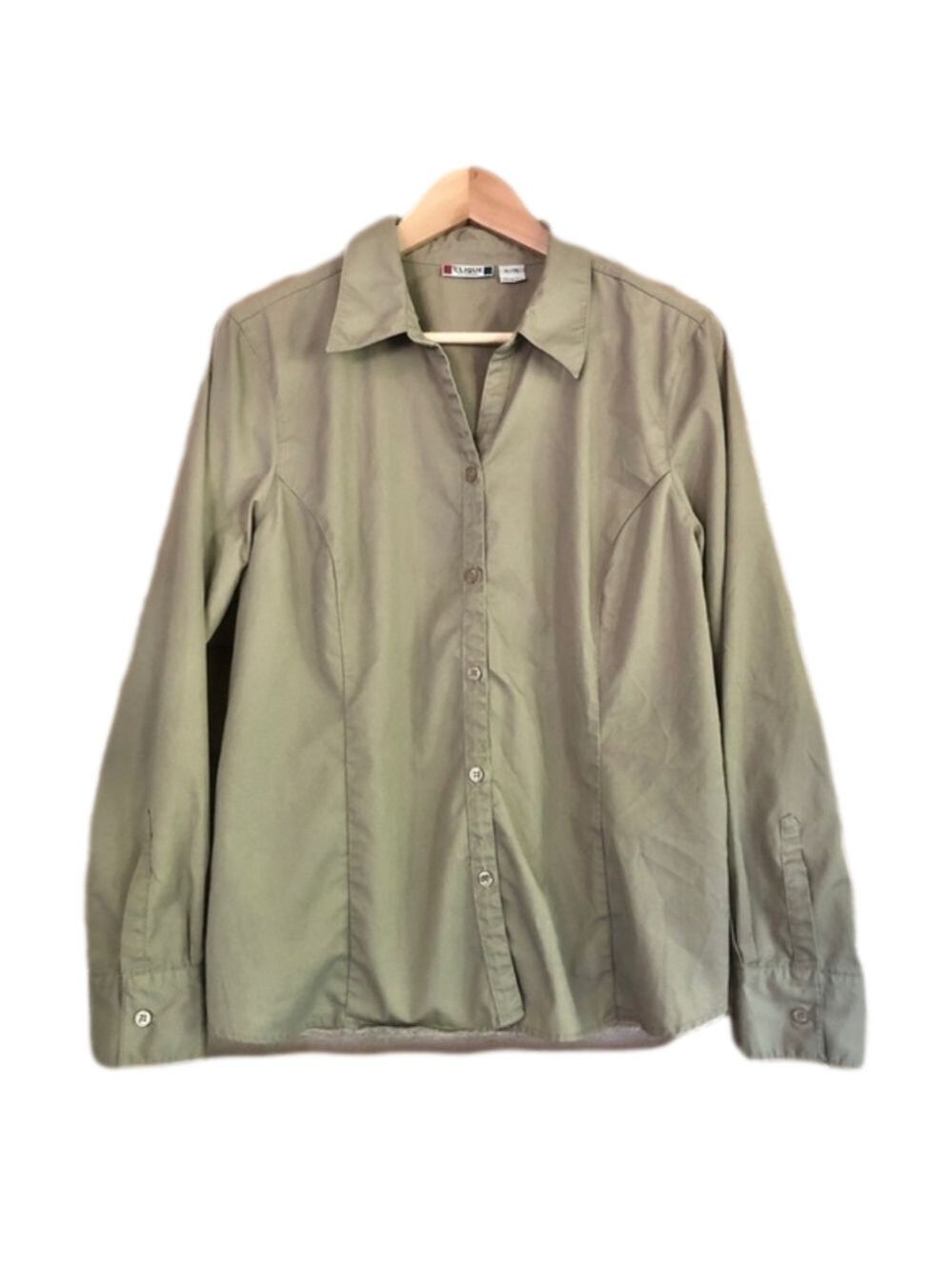 Clique by Cutter & Buck khaki taupe sporty fitted button front shirt size XL